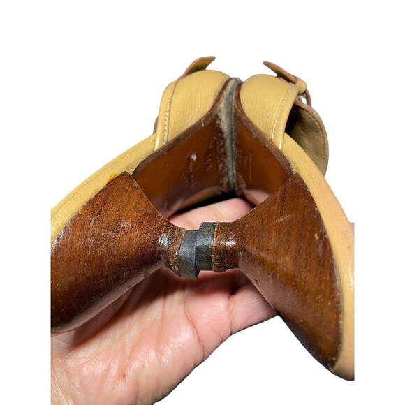 Vintage PRADA 2000’s Tan Pumps Kitten Heels Mules Size 36.5 Y2k Buckle - Picture 13 of 16